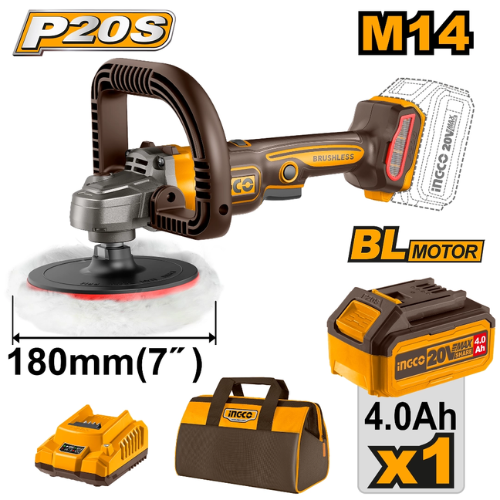 INGCO PULIDORA ROTATIVA 180MM 20V BL MOTOR M14 P20S