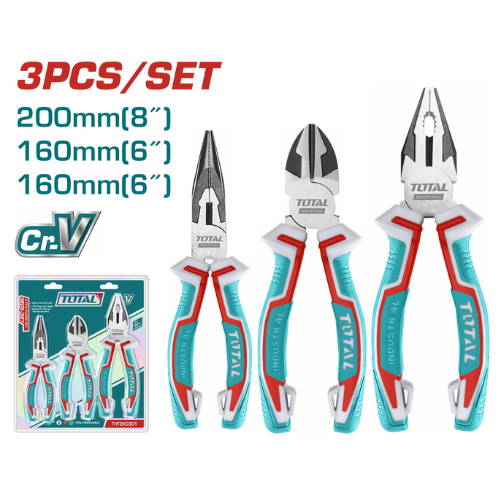 SET DE PINZAS TOTAL 3PCS Cr-V 8" + 6" + 6"
