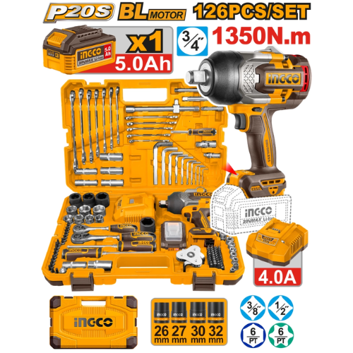 MALETA DE HERRAMIENTAS 126 PIEZAS CON LLAVE DE IMPACTO 1350NM.