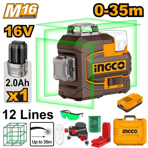 NIVEL LASER AUTONIVELANTE 3D VERDE A BATERIA 35MTS 16V M16 C/BATERIA + VALIJA + ACCESORIOS