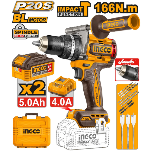 TALADRO ATORNILLADOR PERCUTOR 166NM 20V P20S + 2 BAT 5.0AH + CARGADOR + ACCESORIOS + VALIJA