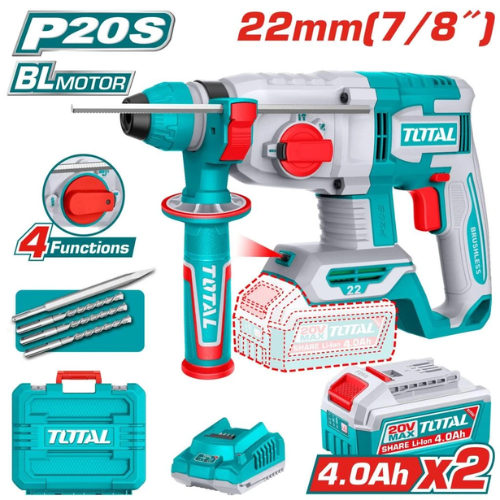 MARTILLO ROTATIVO TOTAL 20V BL SDS-PLUS 22mm 4 FUNCIONES