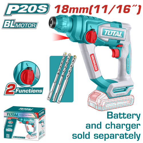 ROTOMARTILLO SDS-PLUS TOTAL 20V P20S - 18MM - BRUSHLESS - 2 FUNCIONES - SIN BATERÍA
