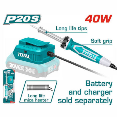 SOLDADOR DE ESTAÑO TOTAL 20V P20S - 40W - SIN CABLE - SOLO MÁQUINA