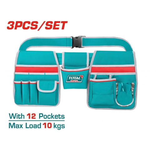 CINTURÓN PORTAHERRAMIENTAS TOTAL 3 PCS SET - 12 BOLSILLOS - 10 KG