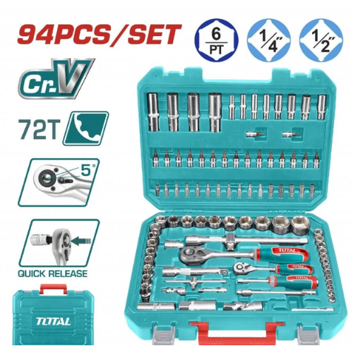JUEGO DE TUBOS TOTAL 94PCS Cr-V 1/4" + 1/2" + PUNTAS
