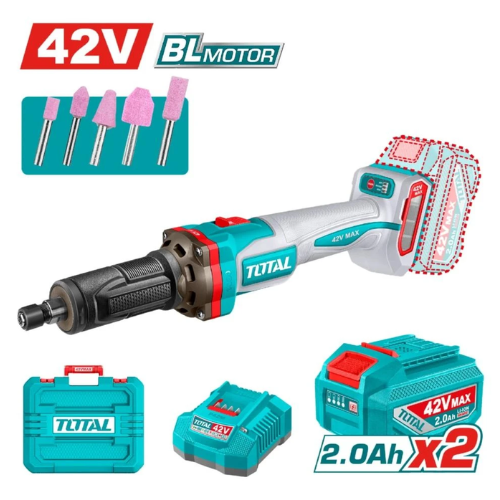 MOTOTOOL / AMOLADORA RECTA TOTAL 42V BL MOTOR - 2 BATERÍAS 2AH + 5 PIEDRAS