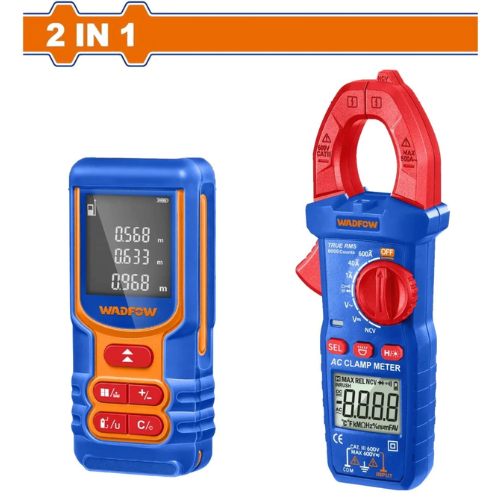 KIT WADFOW 2 EN 1 MEDIDOR LÁSER + PINZA AMPEROMÉTRICA DIGITAL TRUE RMS
