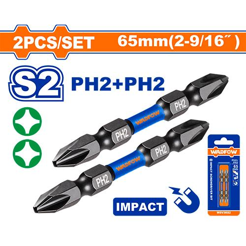 JUEGO DE PUNTAS MAGNÉTICAS WADFOW 2PCS PH2 65MM ACERO S2 IMPACT