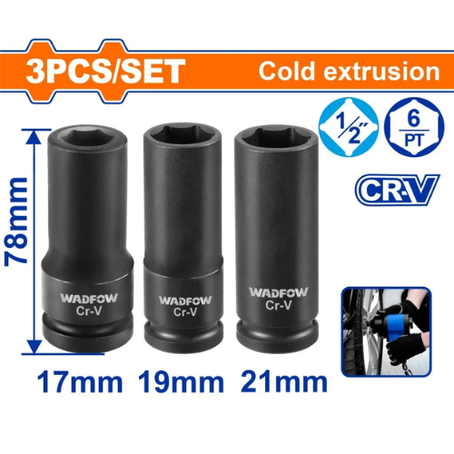 JUEGO DE TUBOS DE IMPACTO PARA LLANTAS WADFOW 3PCS 1/2" 17MM 19MM 21MM CR-V
