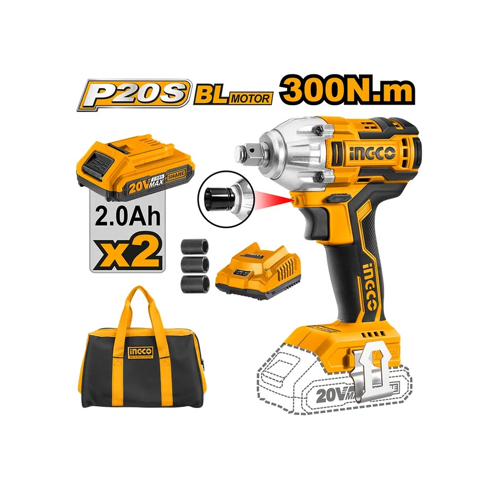 LLAVE DE IMPACTO 20V 300NM CON 2 BATERÍAS + CARGADOR - LUZ DE INTEGRADA