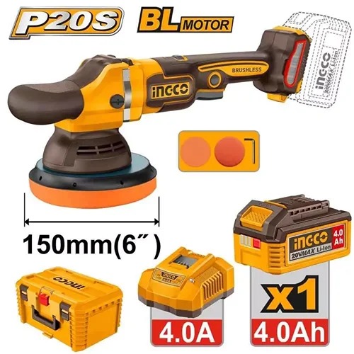 Pulidora inalámbrica Ingco, velocidad de 2000 a 4500 RPM, motor sin escobillas, batería de 4.0 Ah
