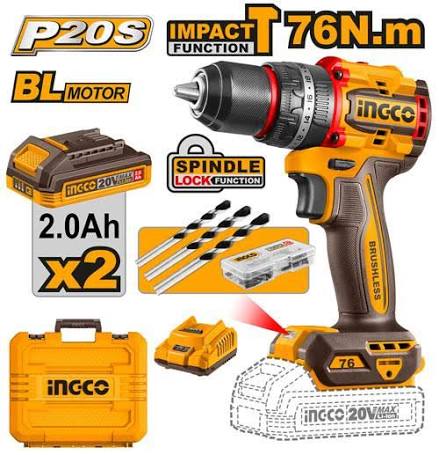 TALADRO INALAMBRICO C/PERCUTOR  76NM COMPACT BRUSHLESS 20V P20S EN VALIJA C/2 BATERIA