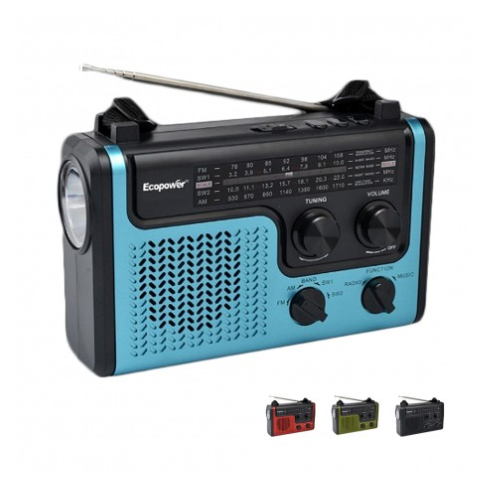 RADIO PORTÁTIL ECOPOWER FM/AM SOLAR DINAMO USB LINTERNA LED EMERGENCIA